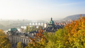 Cityscape of Prague in autumnal morning in Prague