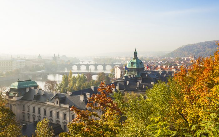 Cityscape of Prague in autumnal morning in Prague